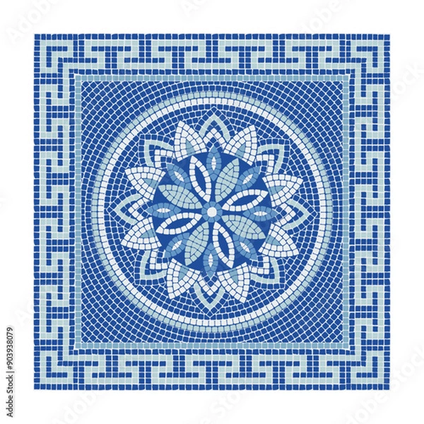 Fototapeta Classic mosaic pattern in blue colors in a roman style. For ceramics, tiles, ornaments, backgrounds and other projects.