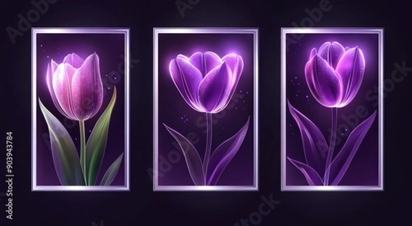 Fototapeta Bokeh-style posters with glowing tulips.