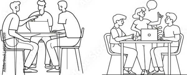 Obraz Presenter presenting her work in front of meeting attendees - continuous one-line drawing