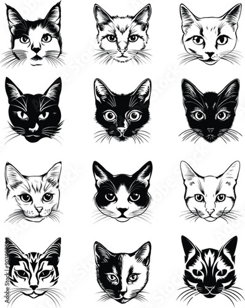 Fototapeta Artistic Cat Face in Black and White Style