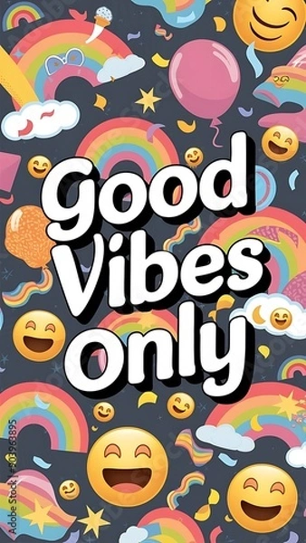 Fototapeta Good Vibes Only colorful background and text (T-shirt Design Motivational Quote, Illustration ,Typography)