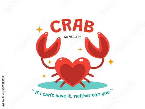 Fototapeta The heart with the crab claws. Crab mentality. Isolated Vector Illustration