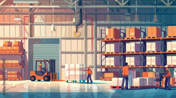 Fototapeta Efficient Workers in Industrial Warehouse Facility