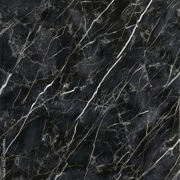 Obraz Black marble texture with white veins. Seamless pattern.