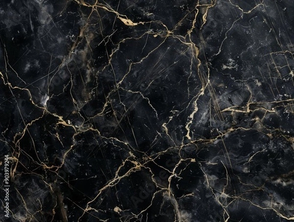 Fototapeta Black marble texture with gold veins. Seamless pattern.