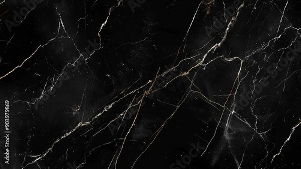 Obraz Black marble texture with white and gold veins.