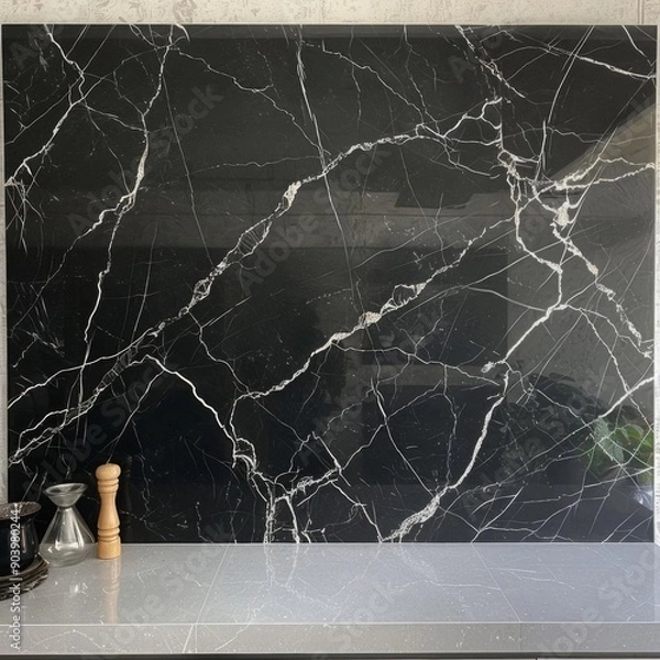 Obraz Black marble with white veins, elegant kitchen countertop background