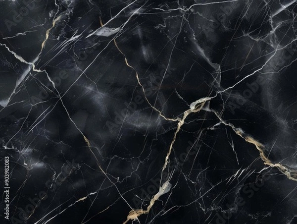 Obraz Black marble texture with gold veins. Seamless pattern for design.