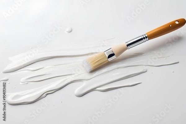 Fototapeta close-up of white paintbrush on smooth paint strokes, highlighting simplicity and elegance in minimalist art