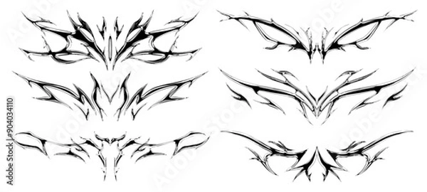 Obraz Neo tribal chrome set collection. Symmetrical sigilism clip art. Gothic black and white illustration element for fashion clothing, tattoos, poster
