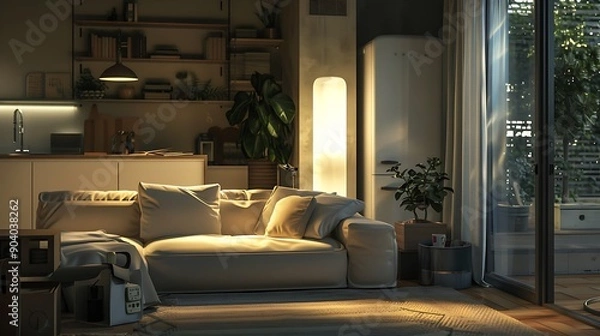 Fototapeta A advanced home with a clever light sanitizing system for items of home