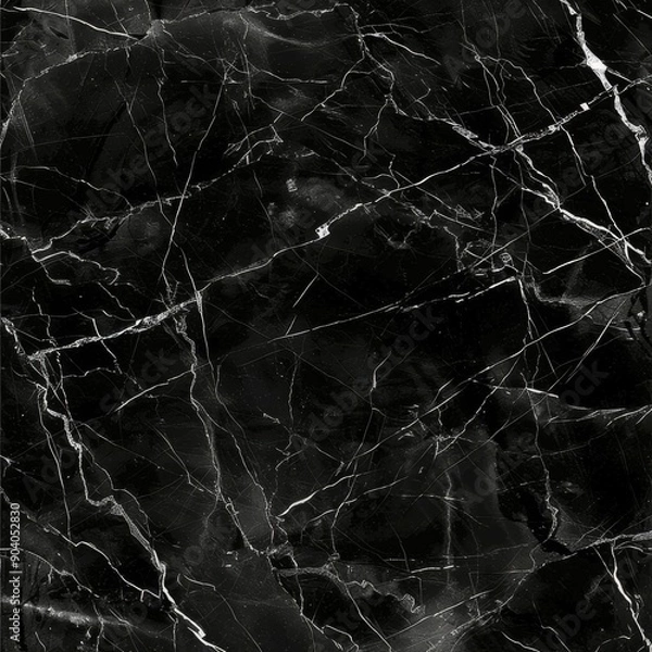 Obraz Seamless black marble texture with white veins.
