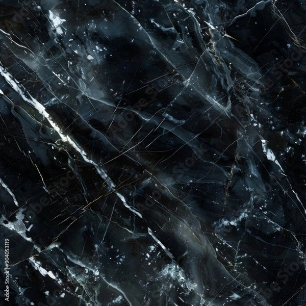 Obraz Abstract black marble texture background with white and gold veins.
