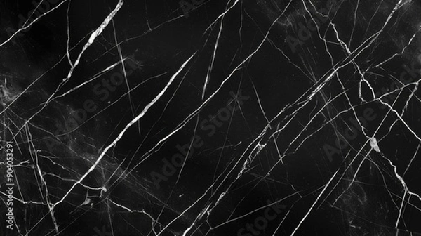 Obraz Black marble texture with white veins, seamless pattern background.