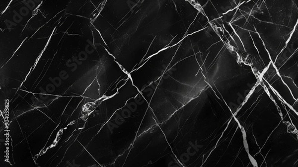 Obraz Black marble texture with white veins, seamless pattern.