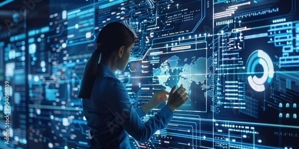 Fototapeta A CEO leading digital transformation initiatives with a global team through virtual meetings and digital collaboration