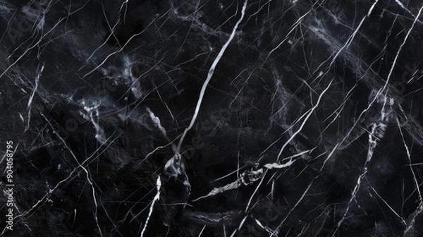 Obraz Black marble texture with white veins, seamless pattern.