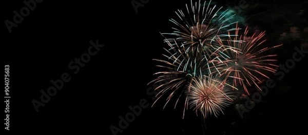 Fototapeta Colorful fireworks illuminating the night sky with a mesmerizing display creating a stunning visual effect against a dark background in a copy space image