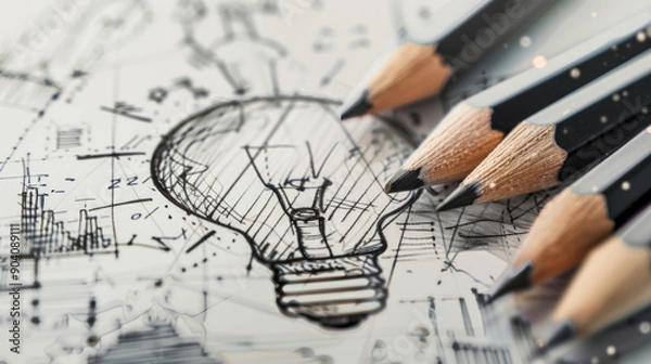 Obraz Creative professional sketching innovative ideas with pencils during a productive work session