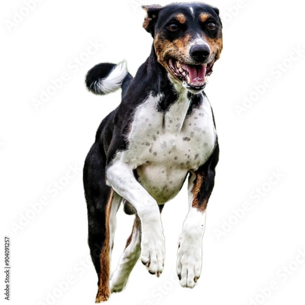 Obraz Dog running straight on camera isolated on white background at full speed on competition