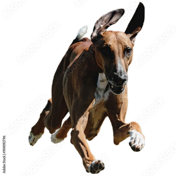 Obraz Dog running straight on camera isolated on white background at full speed on competition