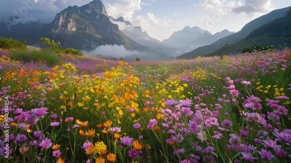 Fototapeta A field of Khun Nai's wildflowers, creating a colorful and natural landscape.