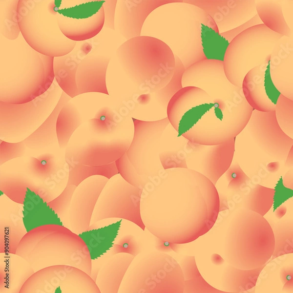 Fototapeta Pattern with a bunch of juicy and sweet peaches with leaves. Vector illustration