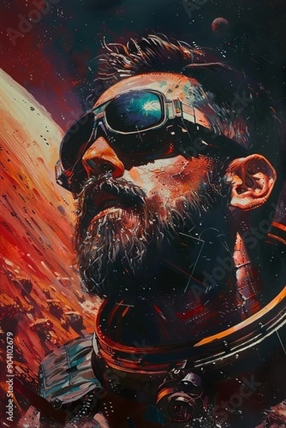 Fototapeta Retro style space pilot stranded on an alien planet trying to survive