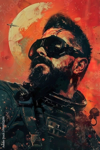 Fototapeta Retro style space pilot stranded on an alien planet trying to survive