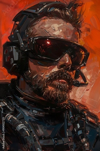 Fototapeta Retro style space pilot stranded on an alien planet trying to survive