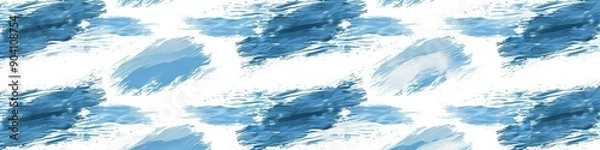 Fototapeta A pattern with bold, impressionistic brush strokes in sky blue and white, arranged in a seamless design suitable for elegant textiles