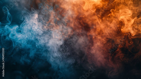 Obraz A captivating background with deep indigo and fiery orange smoke, seamlessly blending with wisps of