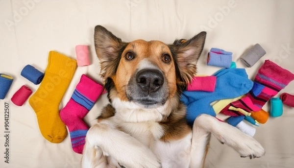 Obraz 飼い主の靴下を収集する犬