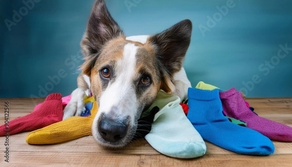 Obraz 飼い主の靴下を収集する犬