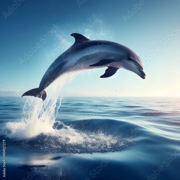 Fototapeta a fish jump at sunset in sea water