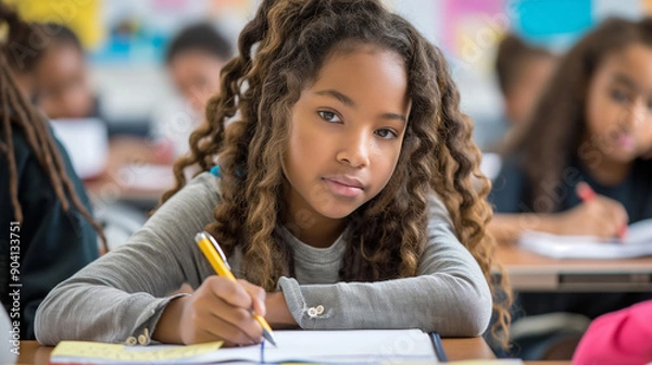 Fototapeta Student Writing in a Notebook