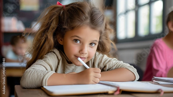 Fototapeta Student Writing in a Notebook
