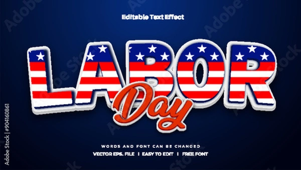 Fototapeta Labor day text effect, editable text bold and fun style.