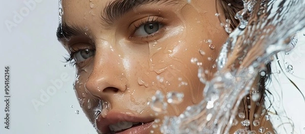 Obraz A beauty model with water cascading over her perfect skin showcasing beauty waterproof makeup and hydrated skin Ample copy space image included
