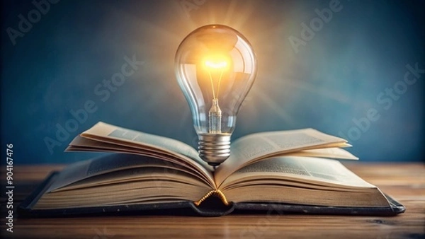Fototapeta Light bulb of thought on book, analysis, learning concept