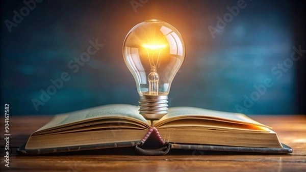 Fototapeta Light bulb of thought on book, analysis, learning concept