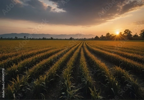 Fototapeta sunset over the field