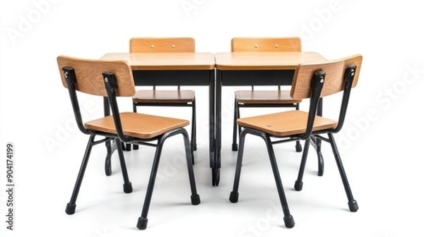 Fototapeta classroom furniture for students with School desks and chairs isolated on white background. Ai generated image