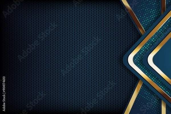 Obraz Abstract blue and gold geometric background with hexagonal pattern.