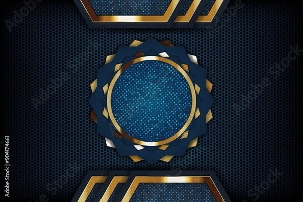 Fototapeta Abstract blue and gold geometric background with hexagonal pattern.