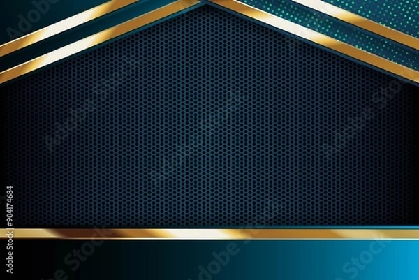 Fototapeta Abstract blue and gold geometric background with hexagonal pattern.