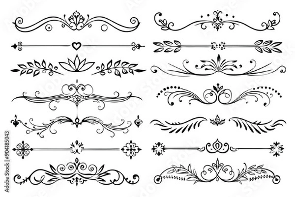 Fototapeta Collection of Hand Drawn Floral Dividers for Design Projects