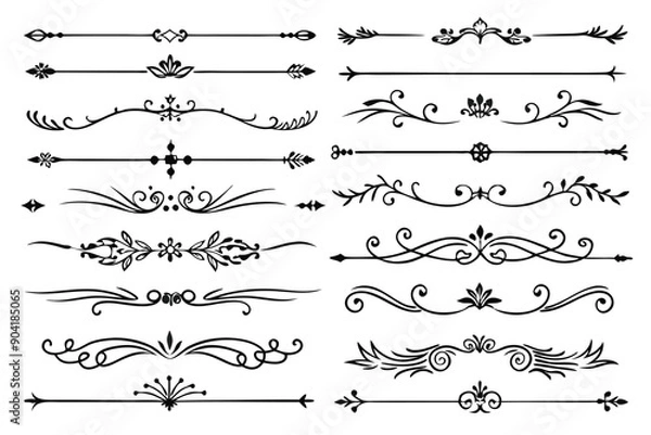 Fototapeta A Collection of Decorative Ornamental Dividers with Floral and Arrow Motifs