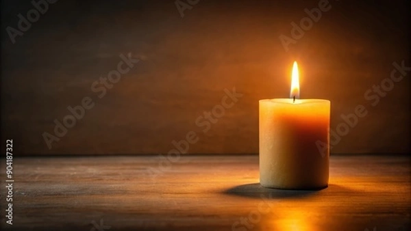 Obraz Soft candle glowing in the dark room with a warm ambiance , candlelight, darkness, glowing, atmosphere, tranquility, relaxation