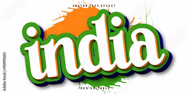 Fototapeta Editable text effect India, independence day text style